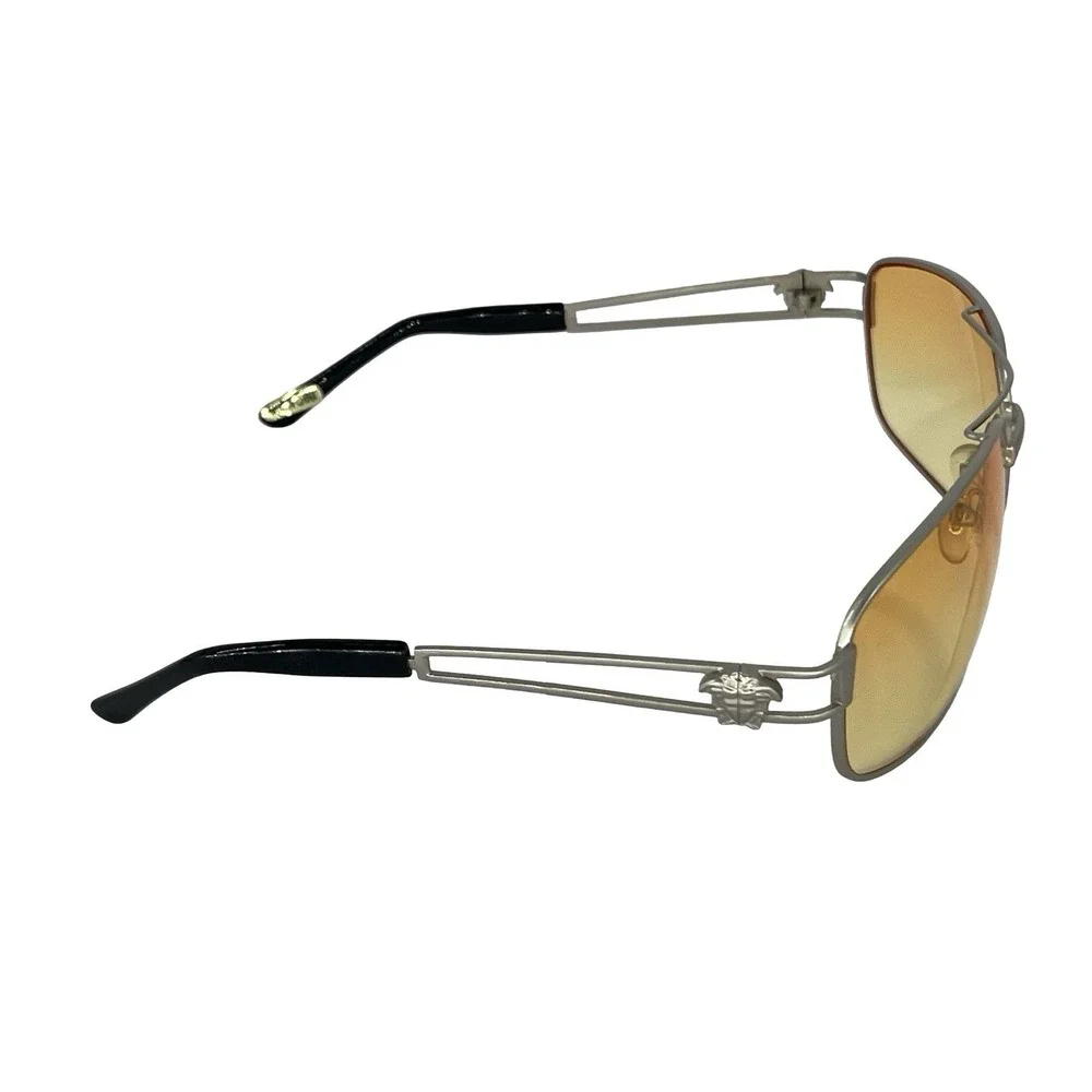 Vintage 70s Style Golden Aviator Sunglasses Silver Frame Amber Gradient NOS